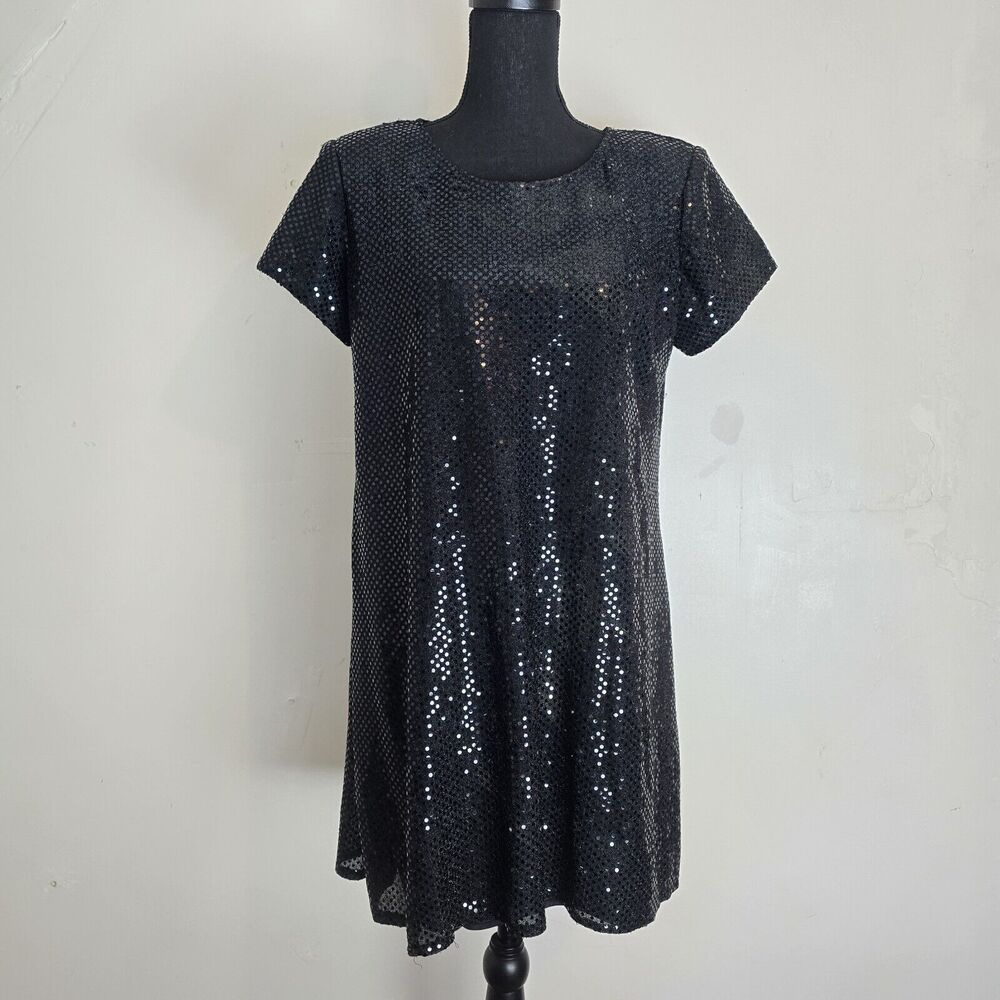 Vintage Molly Malloy Mini Dress Medium Petite Sequined Black Party Sparkly 80s